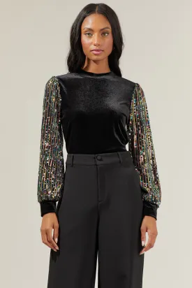 Abby Velvet Mock Neck Sequin Balloon Sleeve Blouse