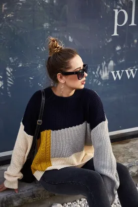 Autumn Winter Color Matching Sweater Jumper