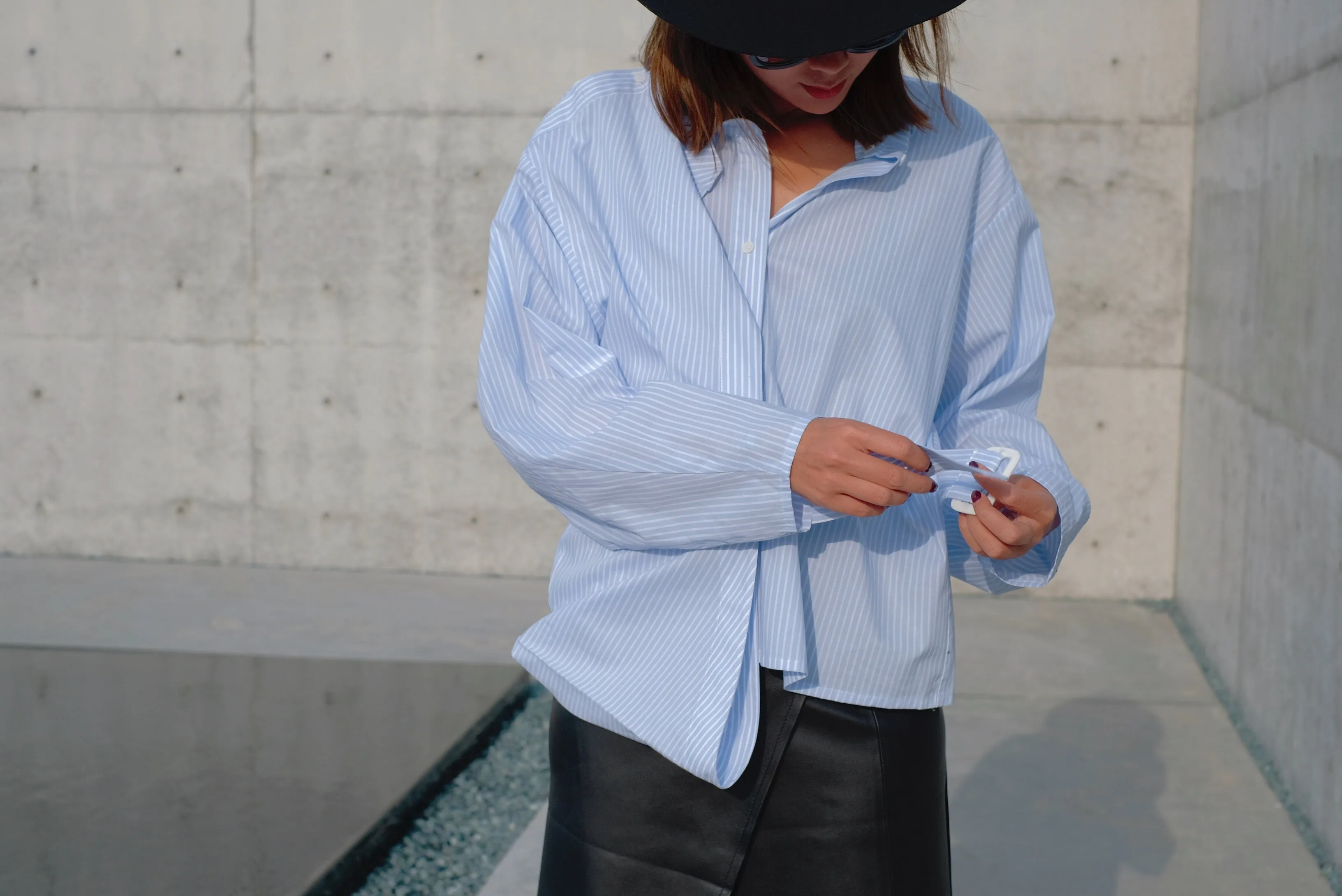 Baby Blue Pinstripe Belted Shirt