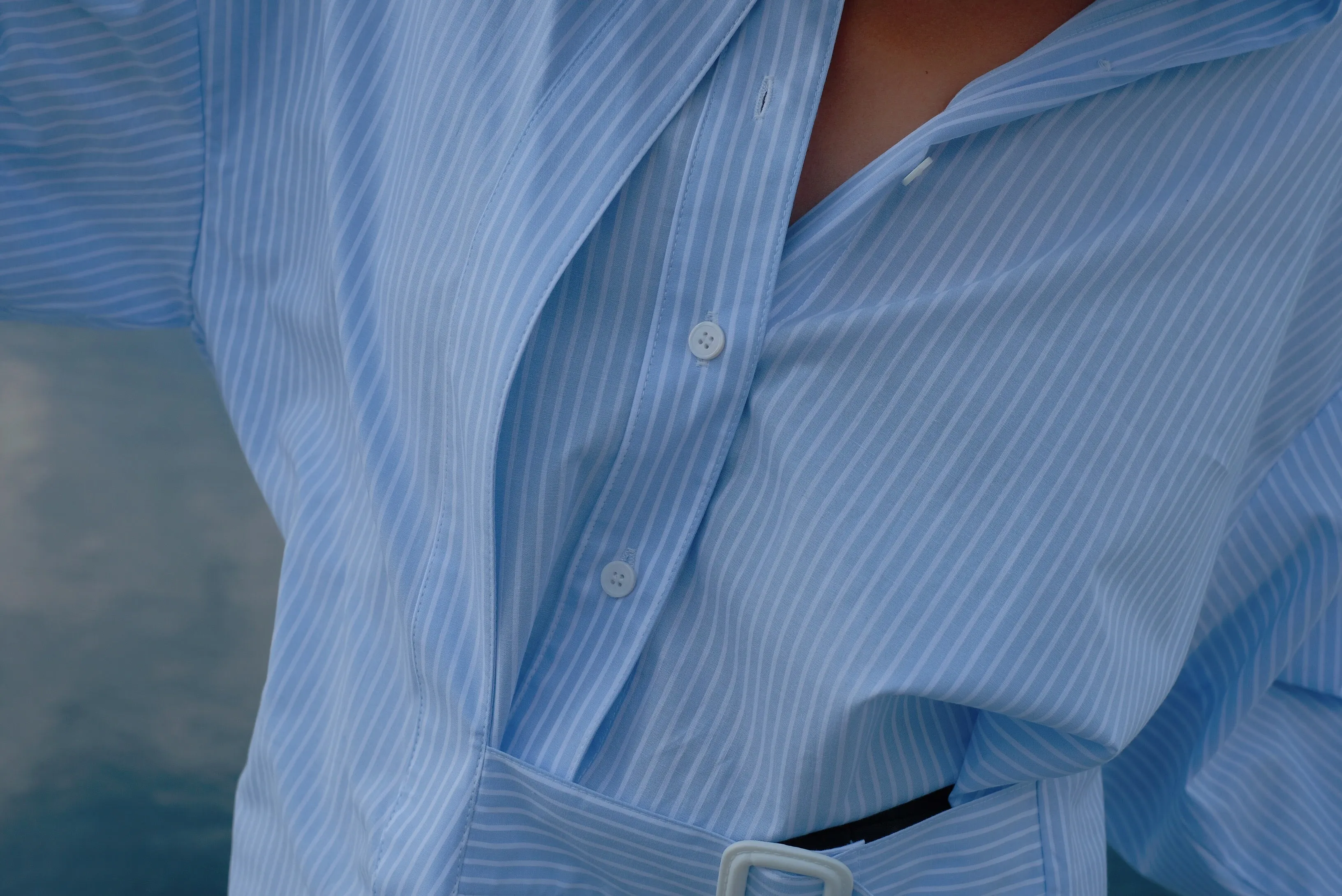 Baby Blue Pinstripe Belted Shirt