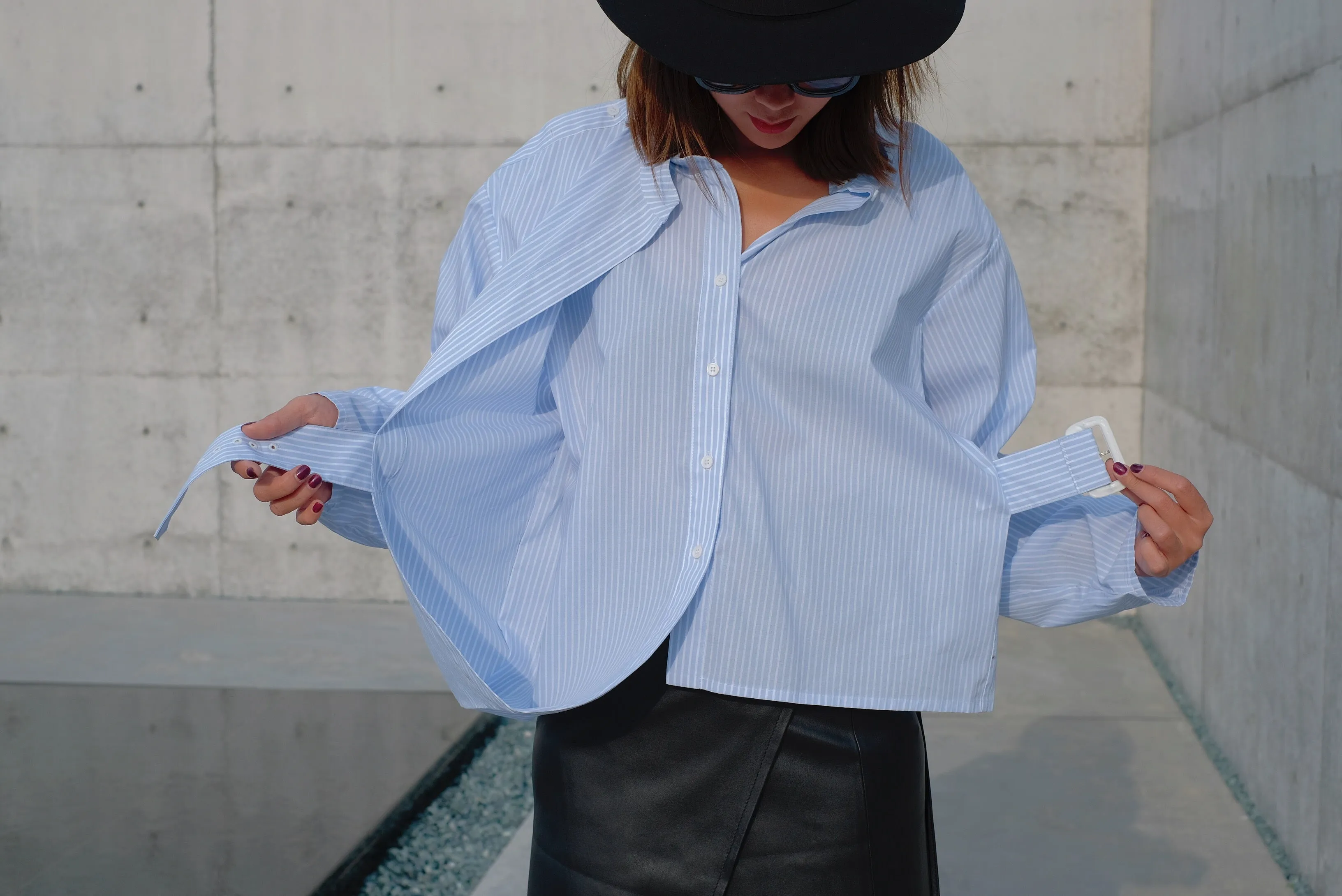 Baby Blue Pinstripe Belted Shirt