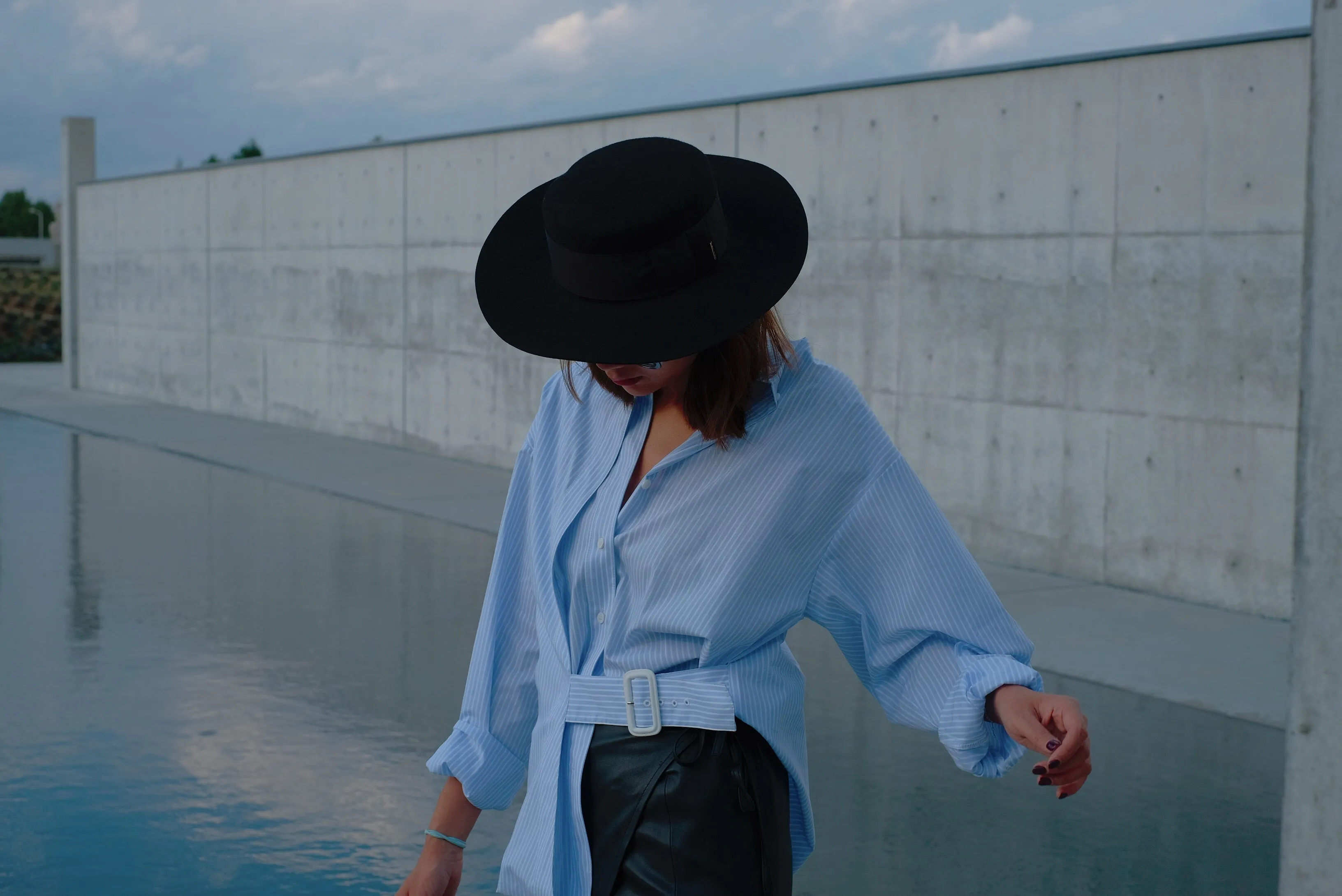 Baby Blue Pinstripe Belted Shirt