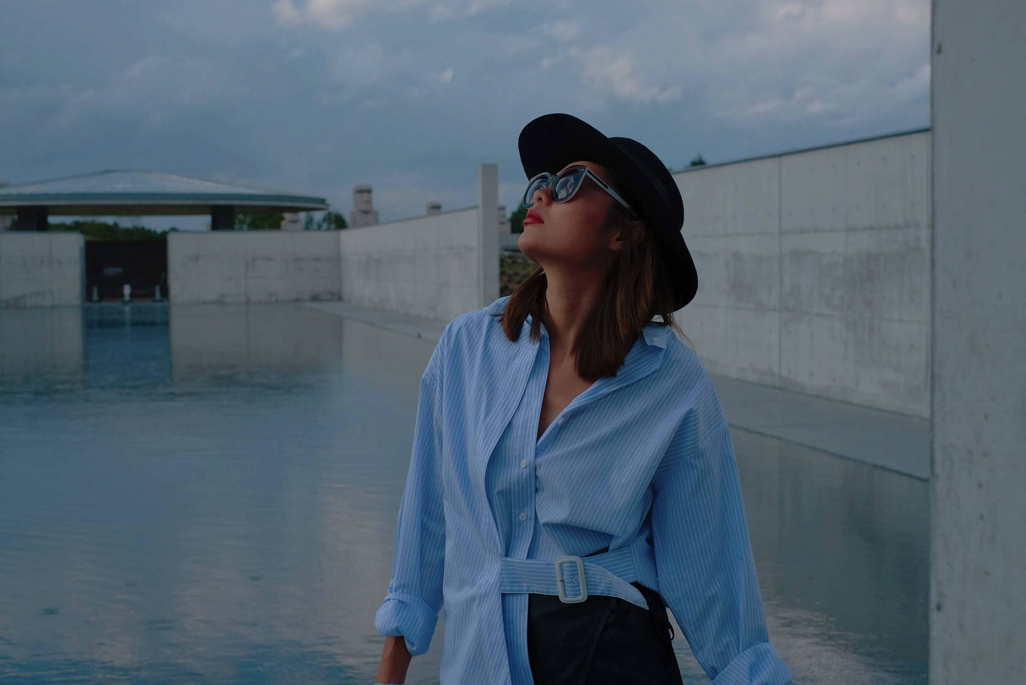 Baby Blue Pinstripe Belted Shirt