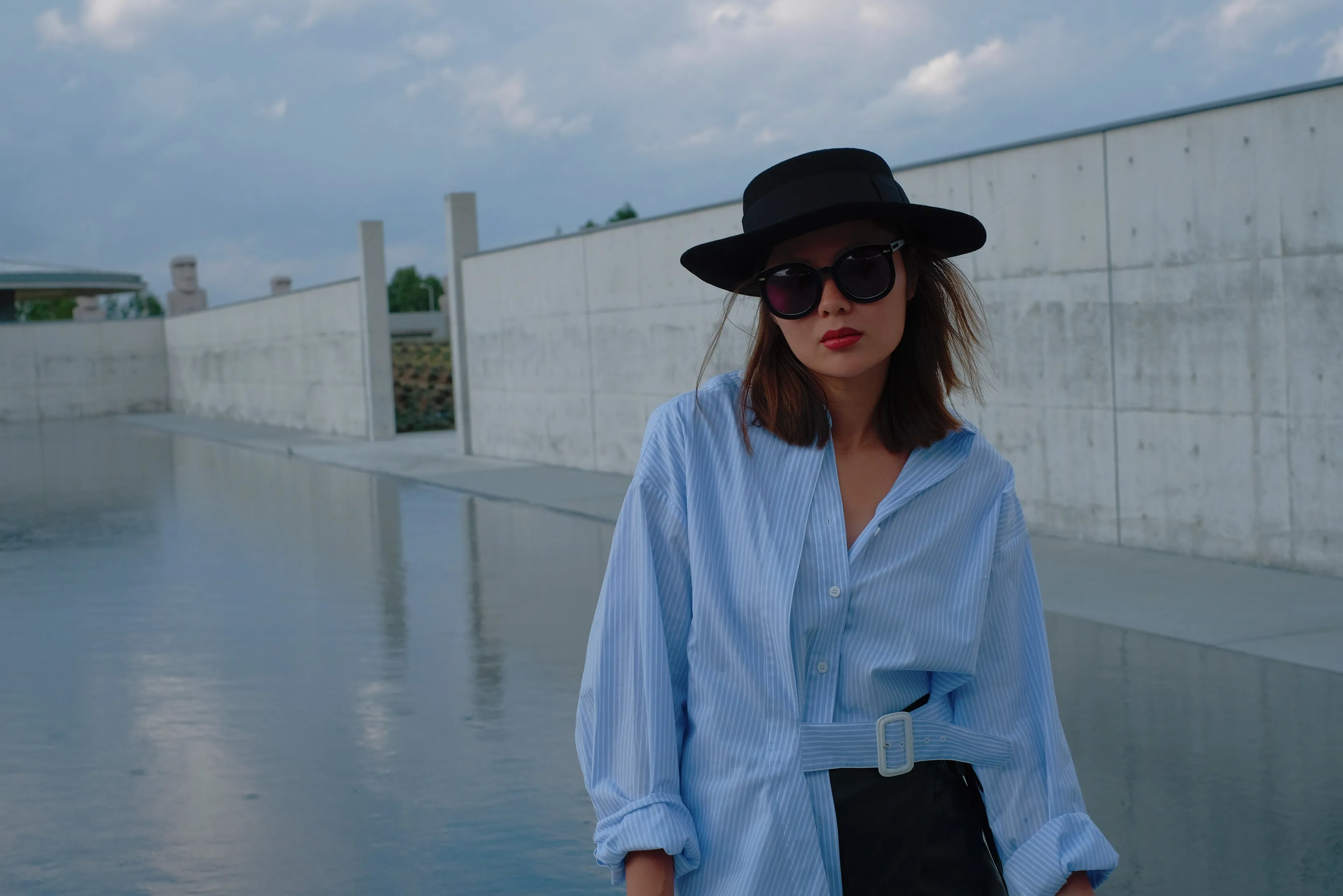 Baby Blue Pinstripe Belted Shirt