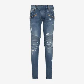 Balmain Skinny Distressed Denim Biker Jeans