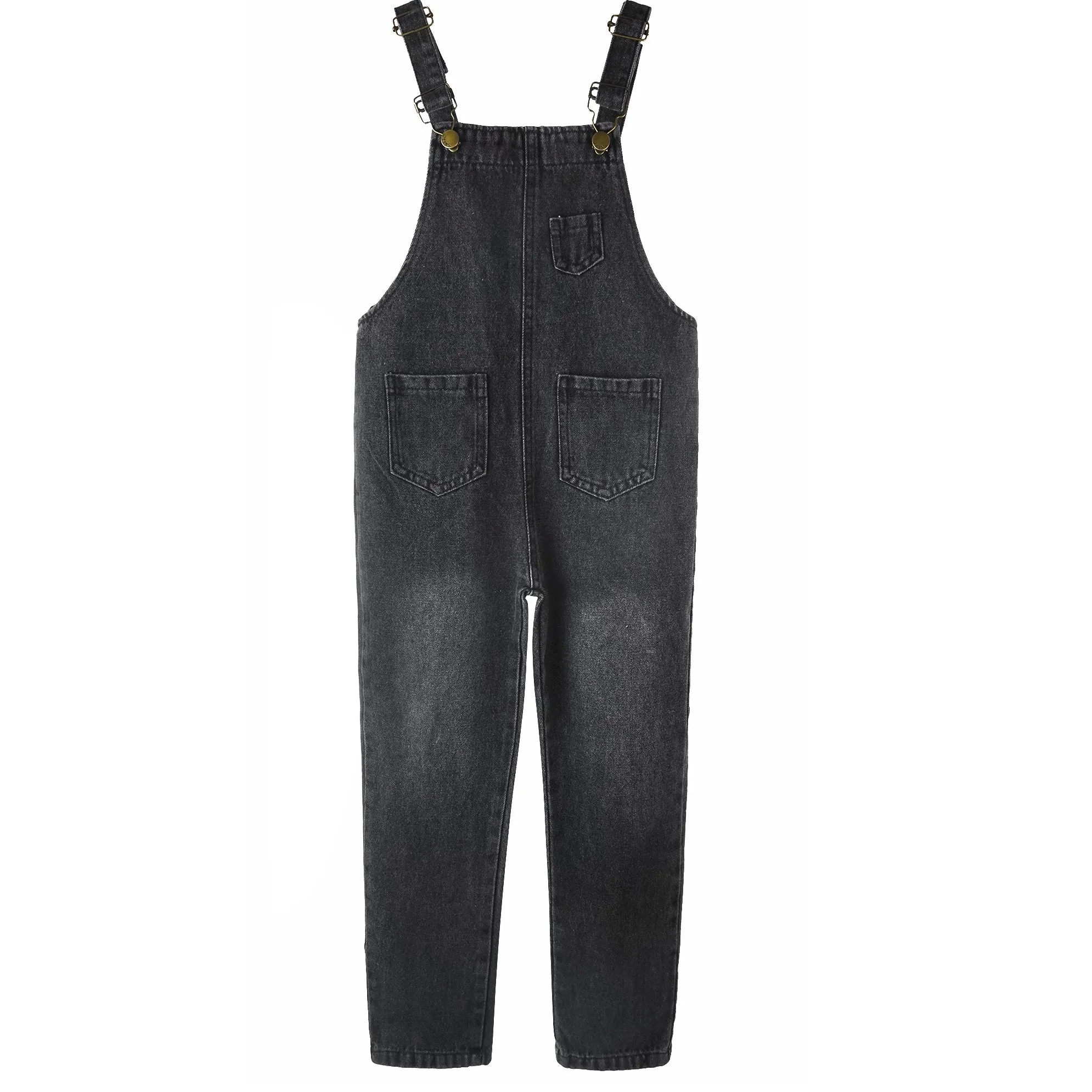 Big Girls Denim Overalls, Fake Pocktes Simple Design Summer Loose Fit Jeans Workwear