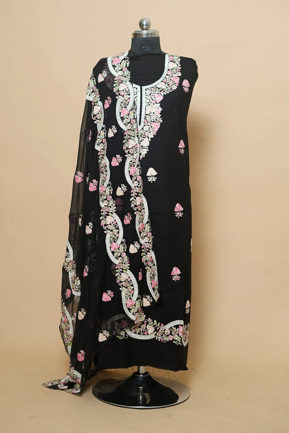 Black  Aari Work Salwar Kameez With Chinar Heavy Jaal Pattern And Designer Dupatta