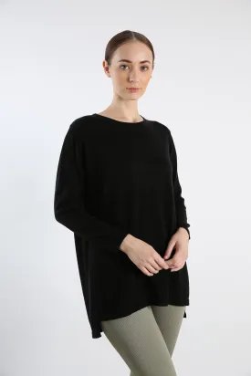 Boat Neck Pure Cashmere Sweater - Black