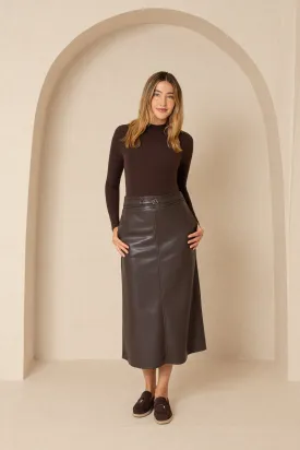 Brown Belted Leather Skirt