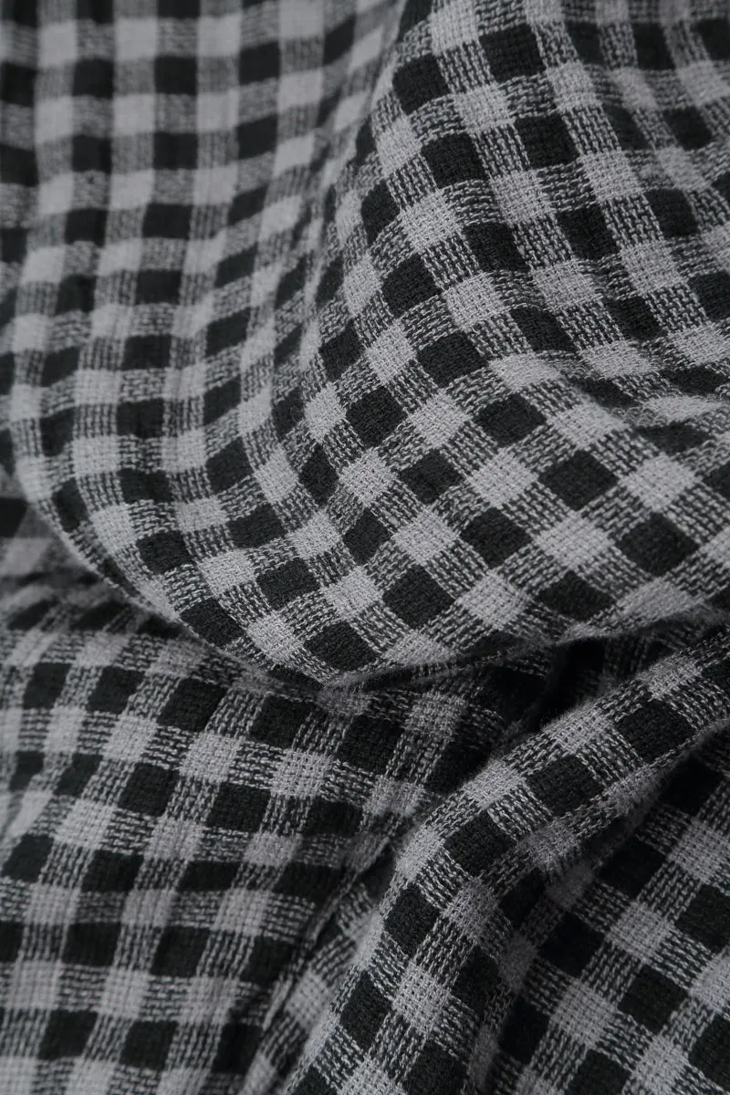 Buttoned Grey Check Linen Dress