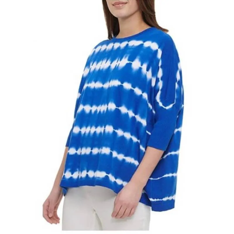 Calvin Klein Ladies Oversized Blue & White Tie Dye Stripe Sweater, Size S/M, NWT