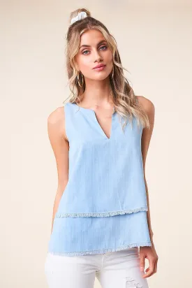 Cannes Chambray Frayed Hem Top