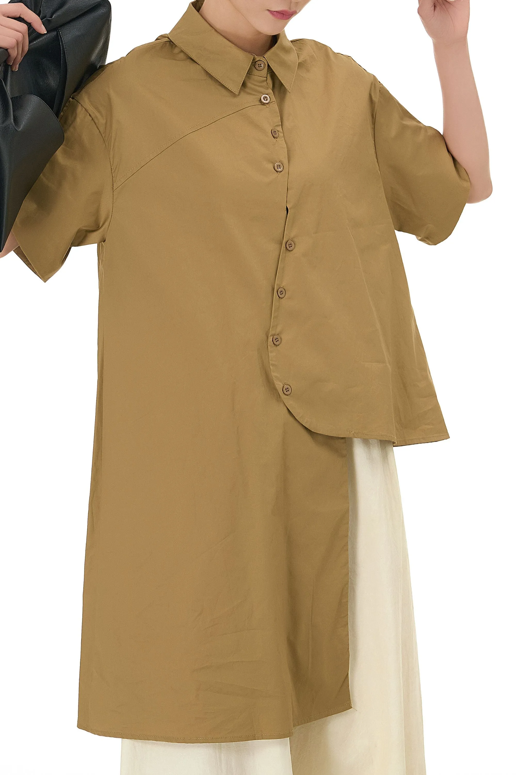 Caramel Asymmetrical Oversized Shirt