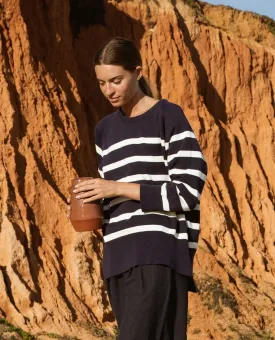 Charlene-Sue Organic Cotton Jumper In Navy & Off-White Stripe