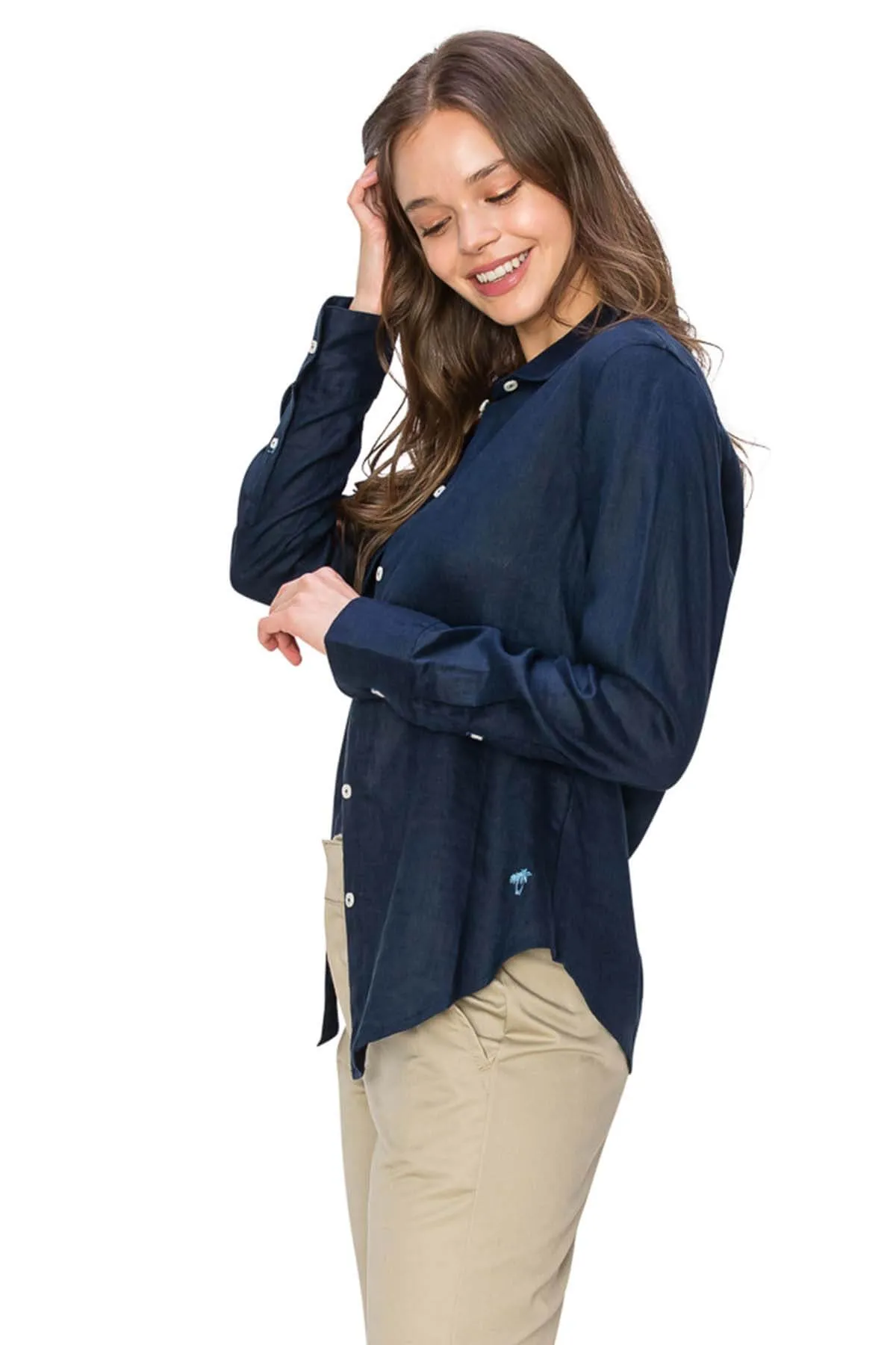 Classic Fit Linen Button-Down Shirts - Navy