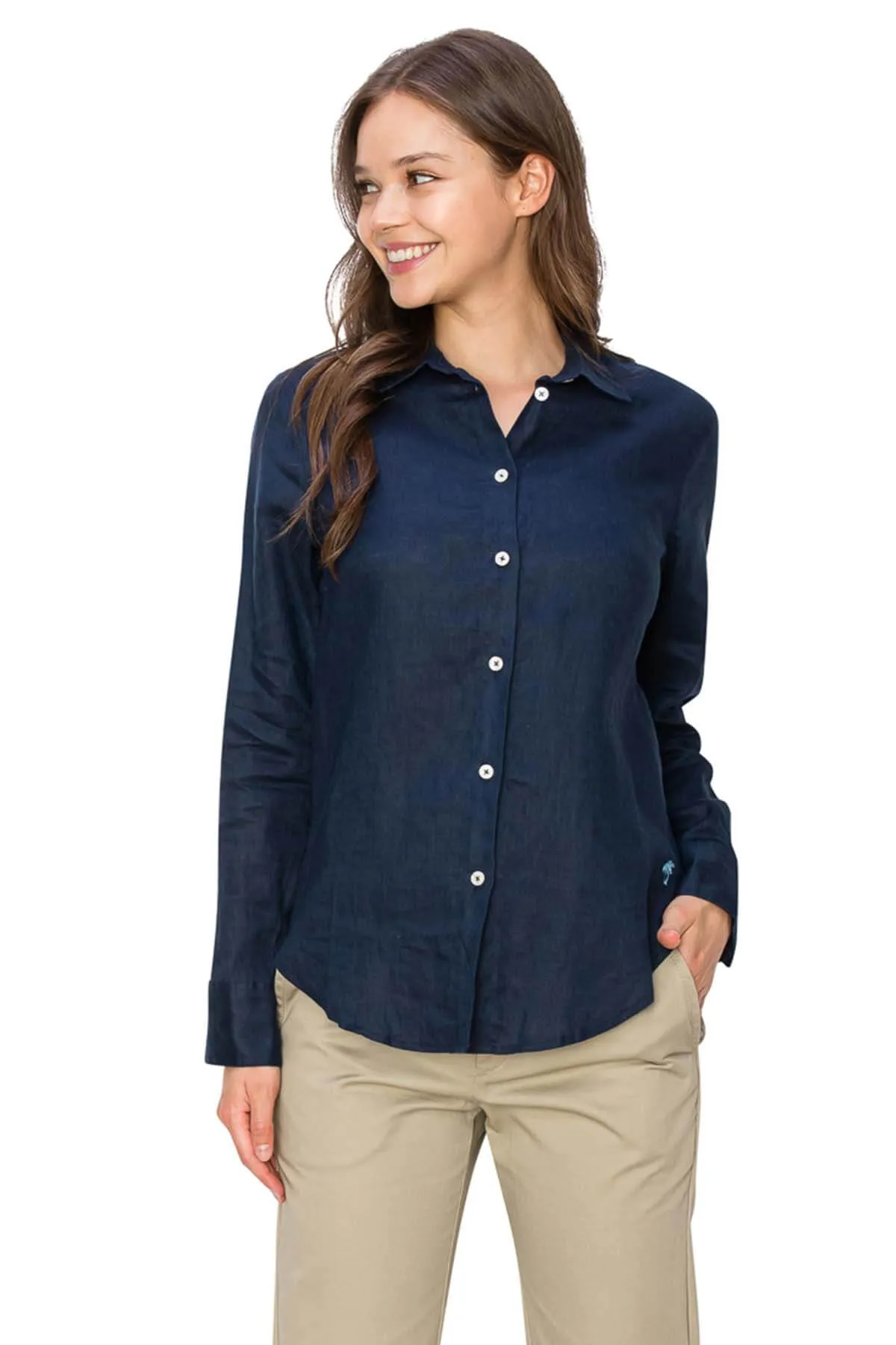 Classic Fit Linen Button-Down Shirts - Navy