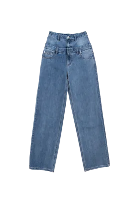 Classic Wash Denim Double Waisted Slouchy Carpenter Jean