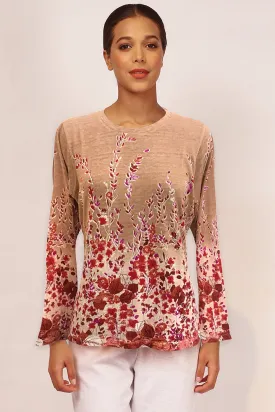 Coral Floral Cashmere Silk Sweater