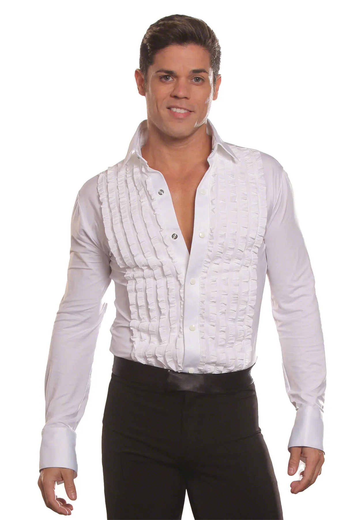 Dance America MS8 Men's Ruffled Tuxedo Ballroom Shirt with Snap Closure and Trunks in Stock