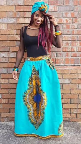 Dashiki Print Pleated Skirt-DP3797