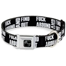 Dog Bone Black/Silver Seatbelt Buckle Collar - FAFO FUCK AROUND AND FIND OUT Bold Black/White by Buckle-Down