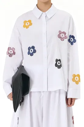 Full Sleeve Twinkling White Oversized Shirt