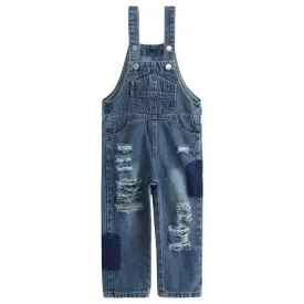 Girls&Boys Denim Bib Overalls,Little Big Kids Adjustable Straps Ripped Jean Dungarees Pants