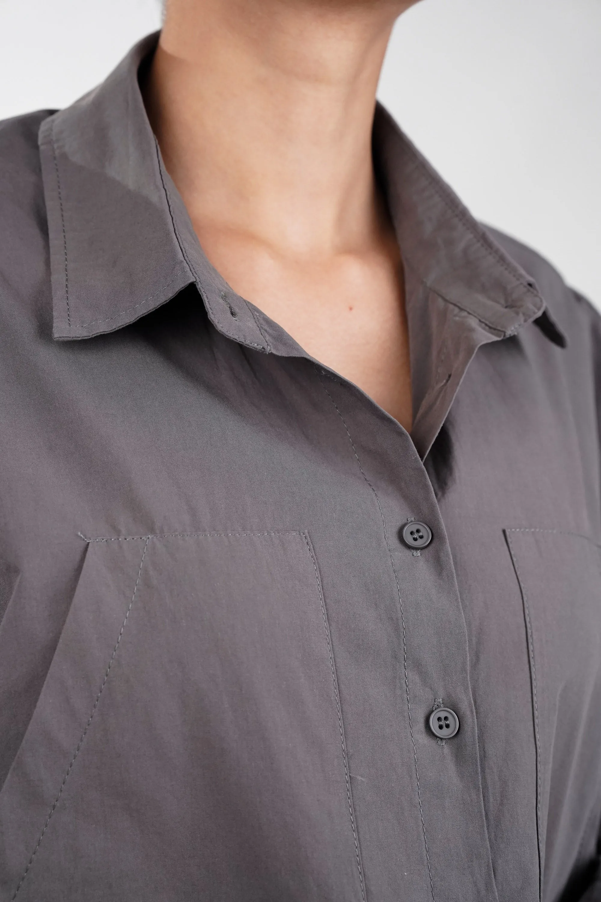 Grey Cotton Shirt With Patch Pockets