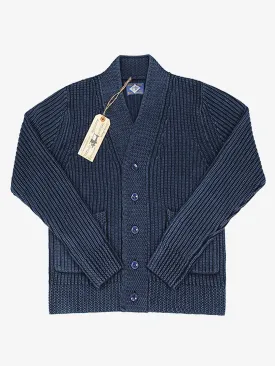 Indigo-Dyed V-Neck Cotton Knitted Cardigan