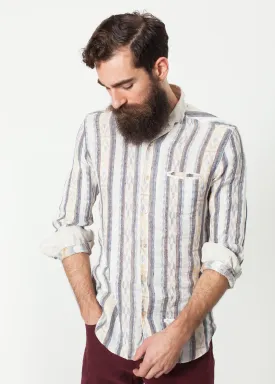 Linen Western Shirt in Beige/Blue -UEB