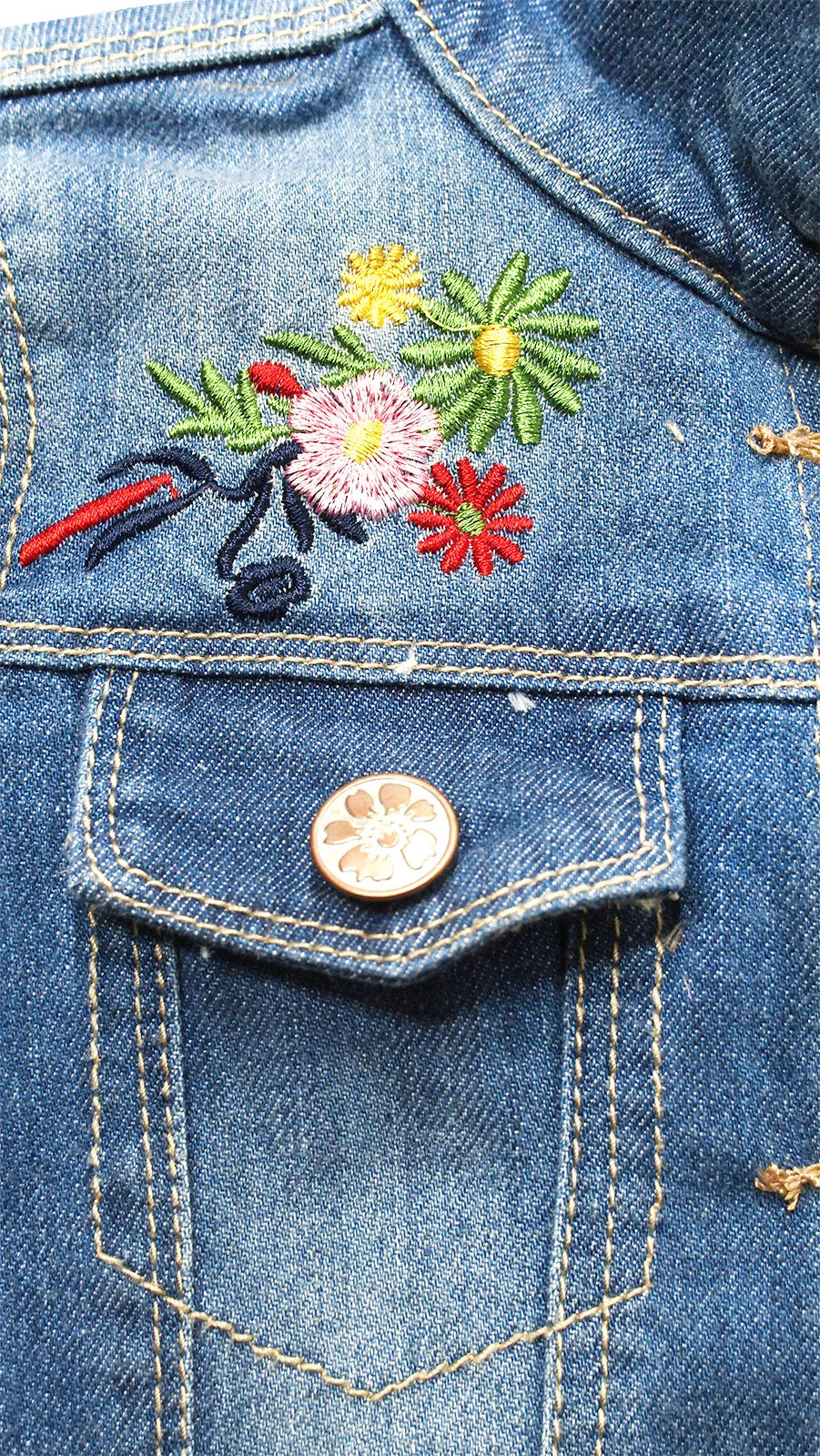 Little Girl Jean Jacket Flower Embroidery Denim Outfit