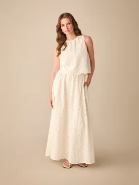 Petite Ivory Broderie Maxi Skirt