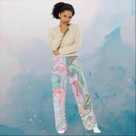 Pink and Mint Green Marble Print Unisex Wide Leg Pants