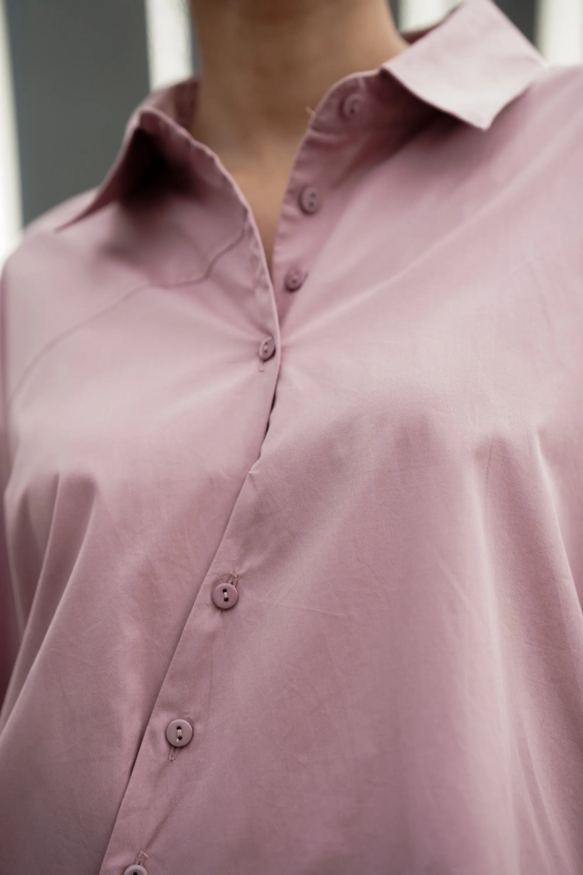 Pink Asymmetrical Full-Sleeve Oversized Shirt