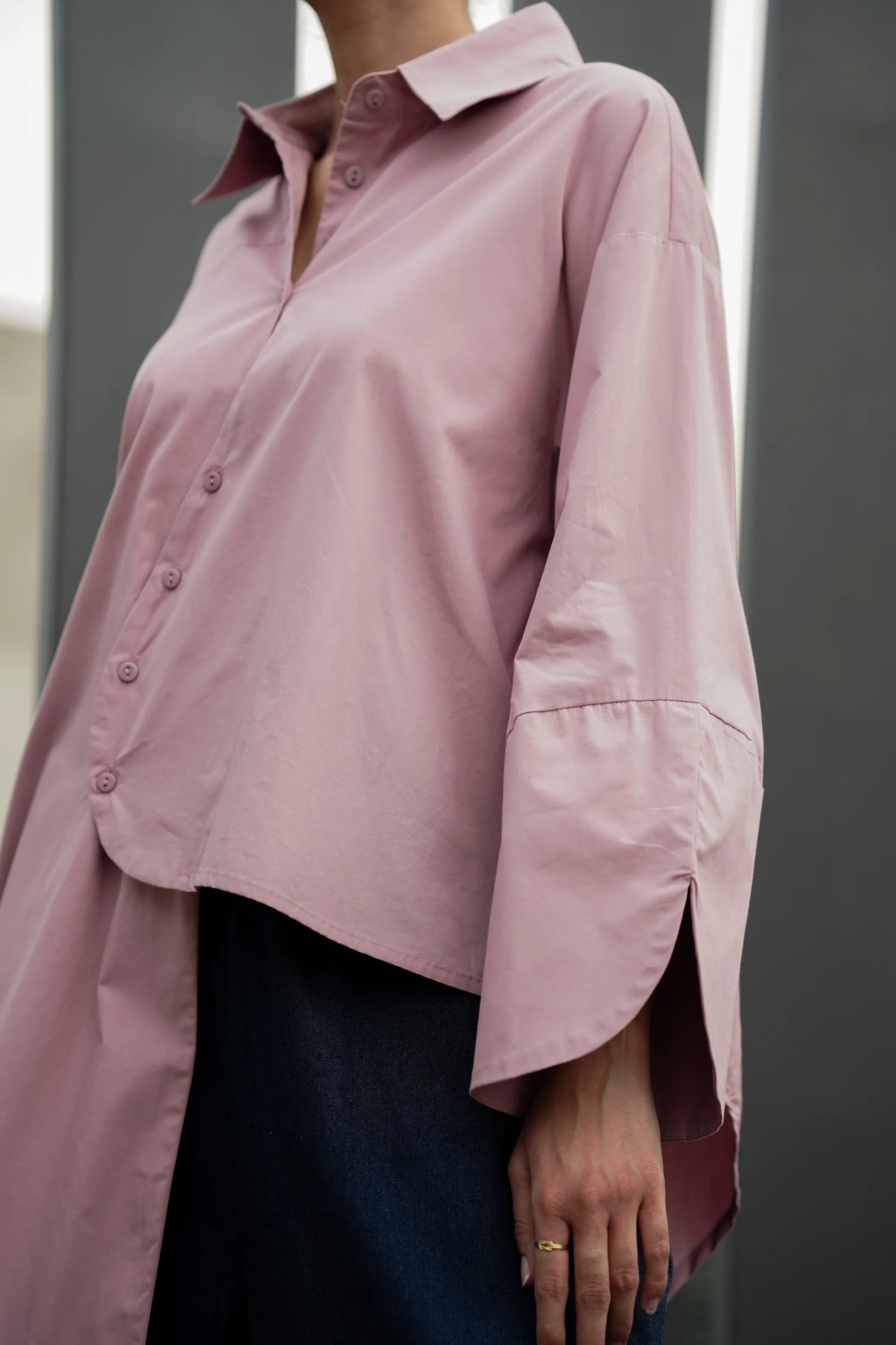 Pink Asymmetrical Full-Sleeve Oversized Shirt