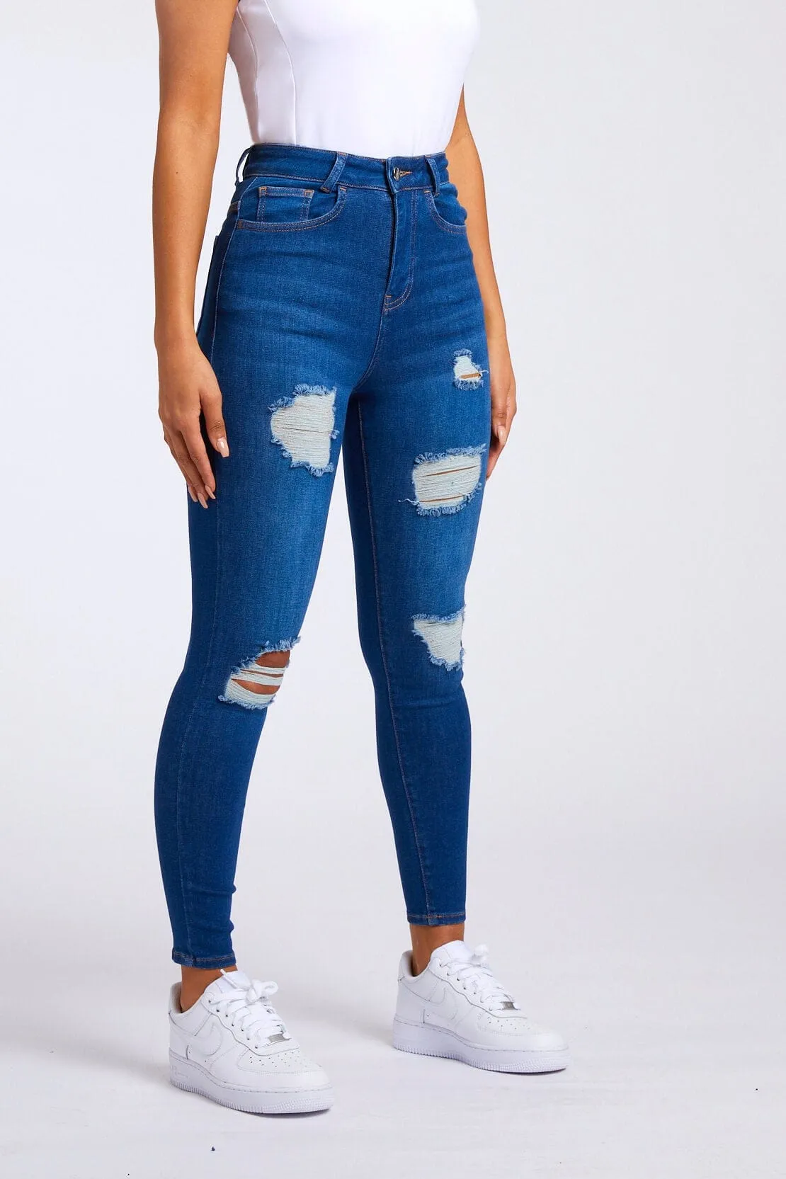 SKINNY JEANS RIPPED & REPAIRED - DARK BLUE