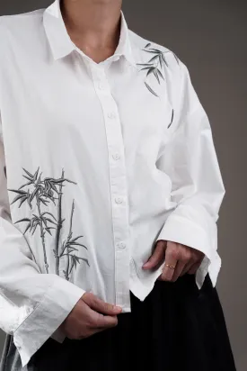 White Cotton Shirt With Bamboo Embroidery