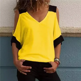 Womens Bare Shoulder V Neck Casual Summer Tops 4 Colors 5 Sizes S-5XL