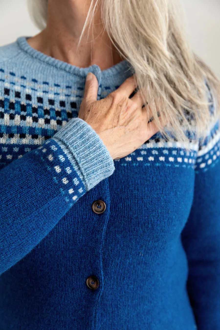 Womens Building Blocks Fair isle Cardigan - Blue