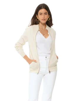 Women's Cashmere Zip Cardigan Milk White