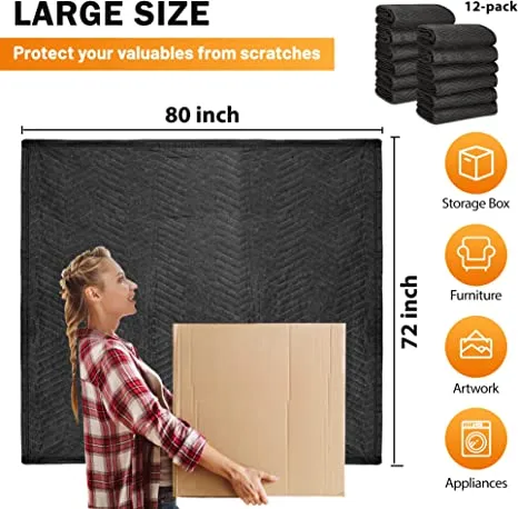 ZENY™ Heavy Duty Moving Packing Blankets 12 Pack Ultra Thick 72 x 80’’(65lb/dz) Professional Quilted Shipping Furniture Pads